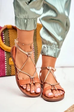 Best Sandały Damskie Płaskie Pomarańczowe Alison Damskie Sandały Płaskie