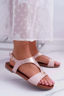 Sandały Płaskie>Damskie buty S.Barski Sandały Damskie Płaskie Różowe Verner