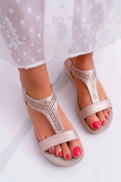 Hot Damskie buty S.Barski Sandały Damskie Płaskie Różowe S.Barski Emente