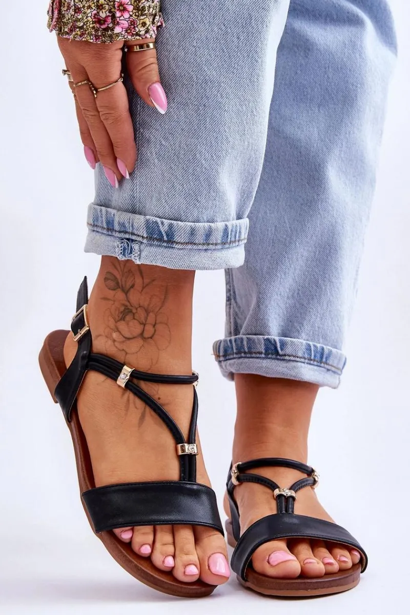 Sandały Płaskie>Damskie buty S.Barski Sandały Damskie Płaskie S.Barski KV-541-120 Czarne