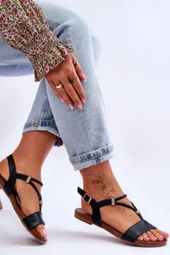 Sandały Płaskie>Damskie buty S.Barski Sandały Damskie Płaskie S.Barski KV-541-120 Czarne