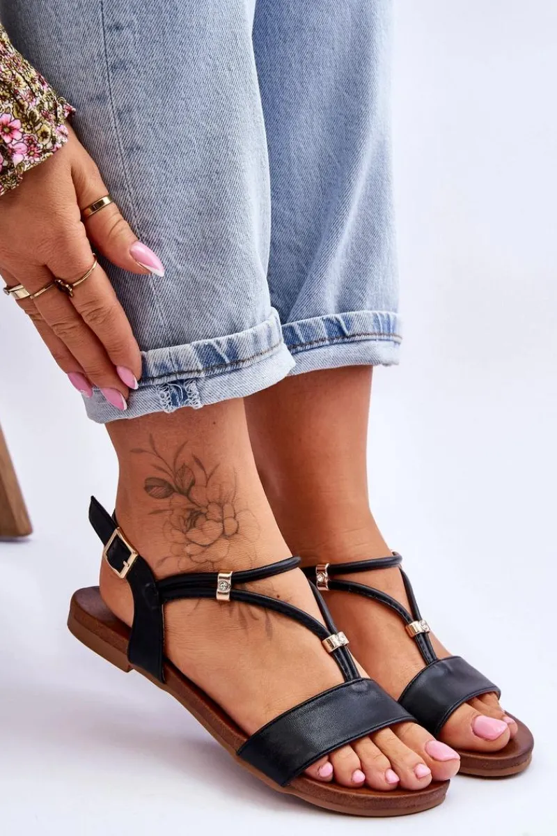 Sandały Płaskie>Damskie buty S.Barski Sandały Damskie Płaskie S.Barski KV-541-120 Czarne