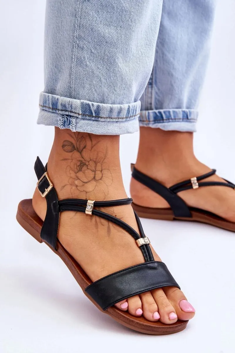 Sandały Płaskie>Damskie buty S.Barski Sandały Damskie Płaskie S.Barski KV-541-120 Czarne