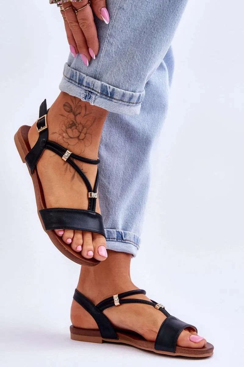 Sandały Płaskie>Damskie buty S.Barski Sandały Damskie Płaskie S.Barski KV-541-120 Czarne