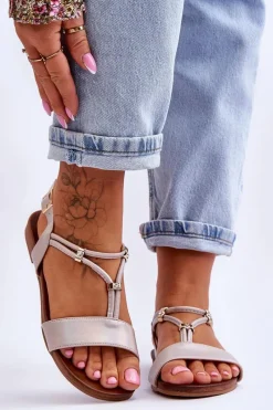 Sandały Płaskie>Damskie buty S.Barski Sandały Damskie Płaskie S.Barski KV-541-120 Złote