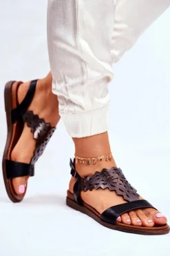 Sandały Płaskie>Buty Sergio Leone Sandały Damskie Płaskie Sergio Leone Czarne SK035