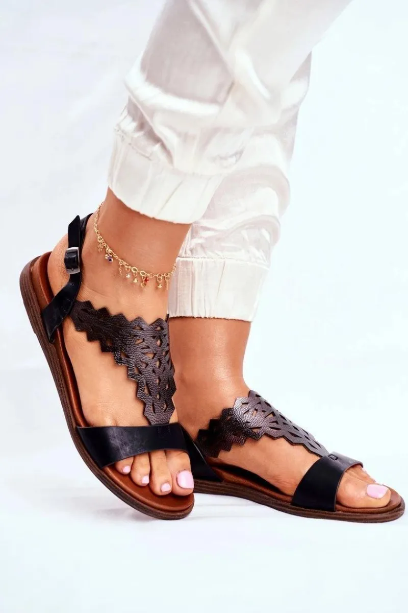 Sandały Płaskie>Buty Sergio Leone Sandały Damskie Płaskie Sergio Leone Czarne SK035