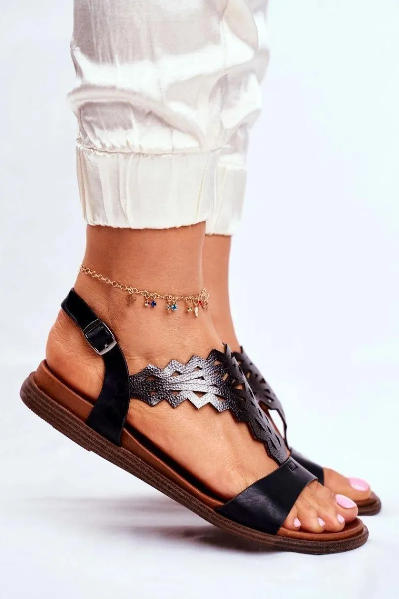 Sandały Płaskie>Buty Sergio Leone Sandały Damskie Płaskie Sergio Leone Czarne SK035