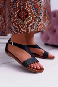 Sandały Płaskie></noscript>Buty Sergio Leone Sandały Damskie Płaskie Sergio Leone SK020 Czarne Magra