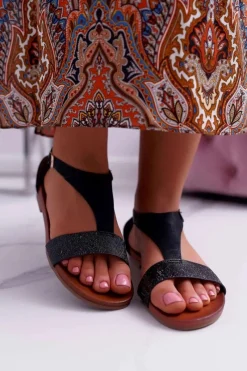 Sandały Płaskie></noscript>Buty Sergio Leone Sandały Damskie Płaskie Sergio Leone SK020 Czarne Magra