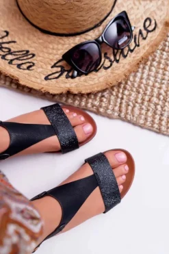 Sandały Płaskie></noscript>Buty Sergio Leone Sandały Damskie Płaskie Sergio Leone SK020 Czarne Magra