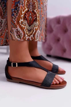 Sandały Płaskie></noscript>Buty Sergio Leone Sandały Damskie Płaskie Sergio Leone SK020 Czarne Magra