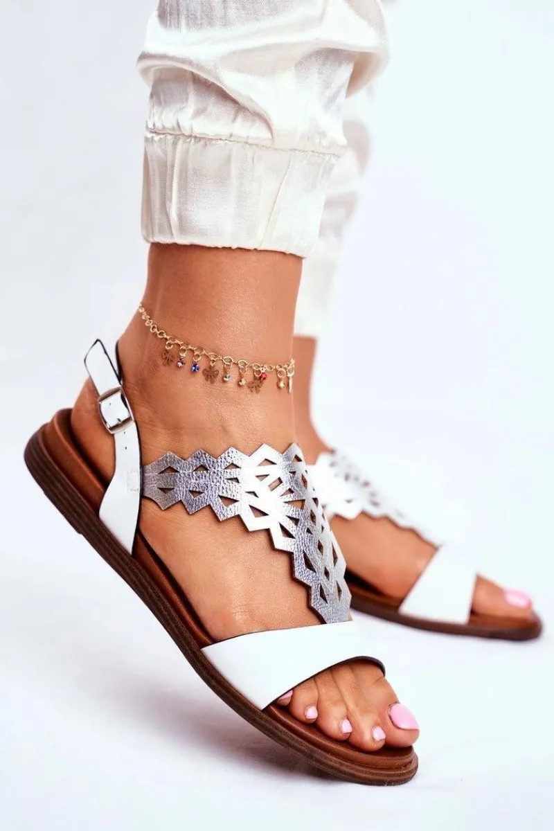 Sandały Płaskie>Buty Sergio Leone Sandały Damskie Płaskie Sergio Leone Białe SK035