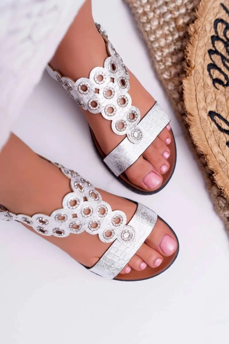 Best Sandały Damskie Płaskie Sergio Leone SK012 Białe Livian Damskie Sandały Płaskie