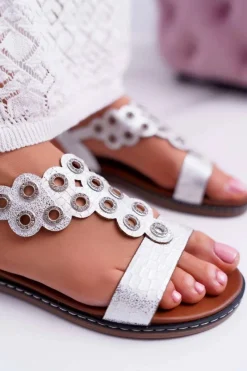 Best Sandały Damskie Płaskie Sergio Leone SK012 Białe Livian Damskie Sandały Płaskie