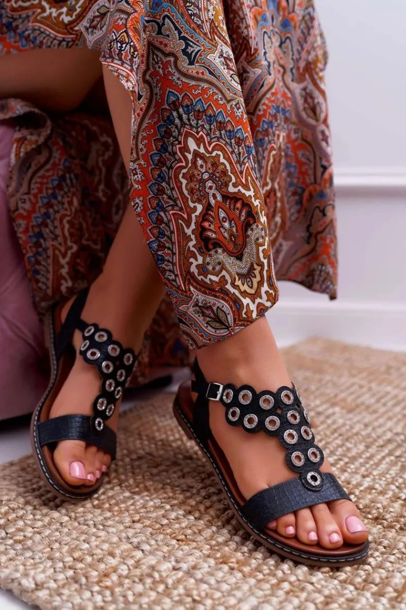 Sandały Płaskie>Buty Sergio Leone Sandały Damskie Płaskie Sergio Leone SK012 Czarne Livian