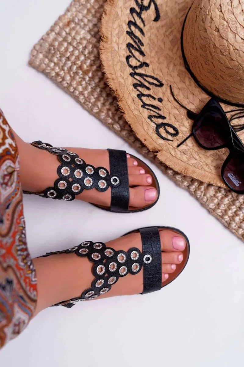 Sandały Płaskie>Buty Sergio Leone Sandały Damskie Płaskie Sergio Leone SK012 Czarne Livian