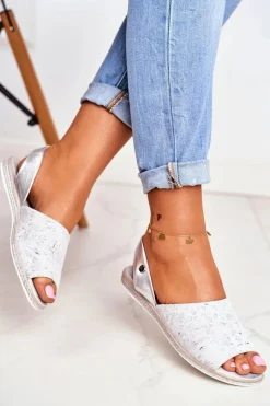 New Buty Sergio Leone Sandały Damskie Płaskie Sergio Leone Srebrne SK030