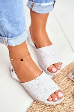 New Buty Sergio Leone Sandały Damskie Płaskie Sergio Leone Srebrne SK030