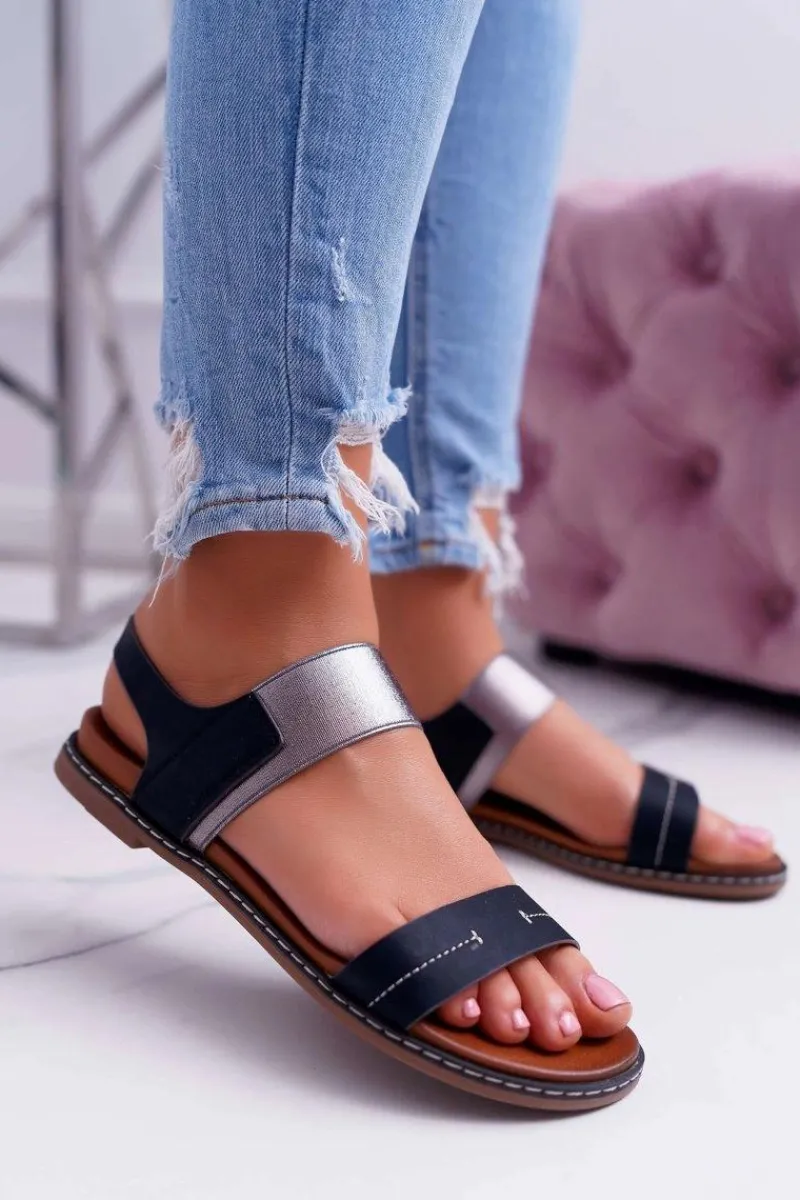 Clearance Sandały Damskie Płaskie Sergio Leone SK014 Czarne Agrina Damskie Sandały Płaskie