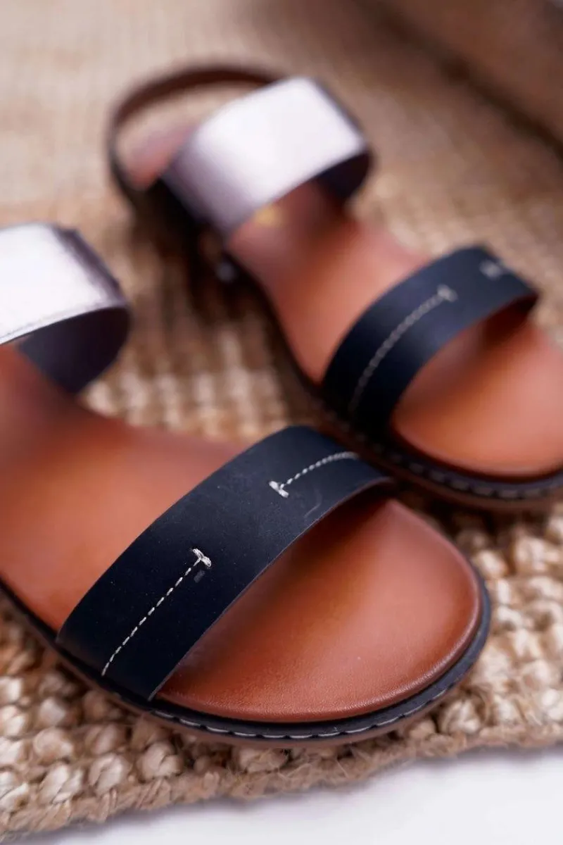 Clearance Sandały Damskie Płaskie Sergio Leone SK014 Czarne Agrina Damskie Sandały Płaskie