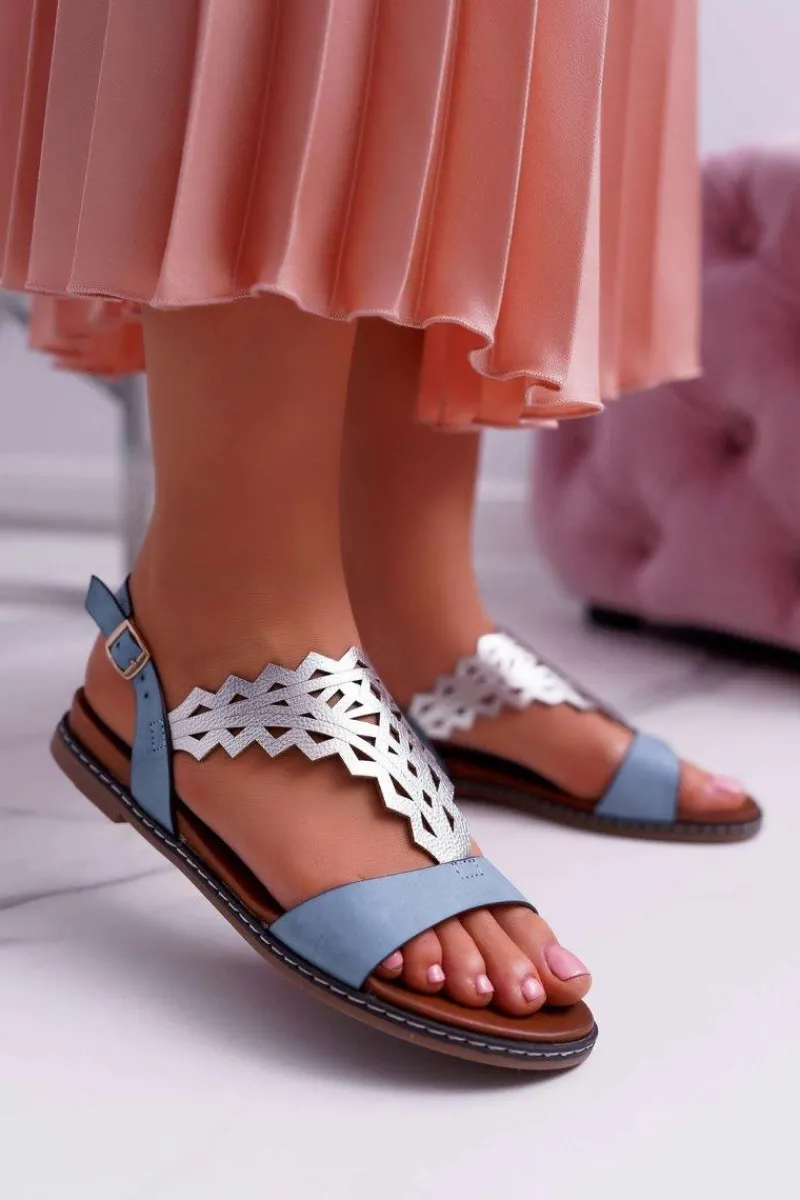 Hot Buty Sergio Leone Sandały Damskie Płaskie Sergio Leone SK011 Niebieskie Lirielle