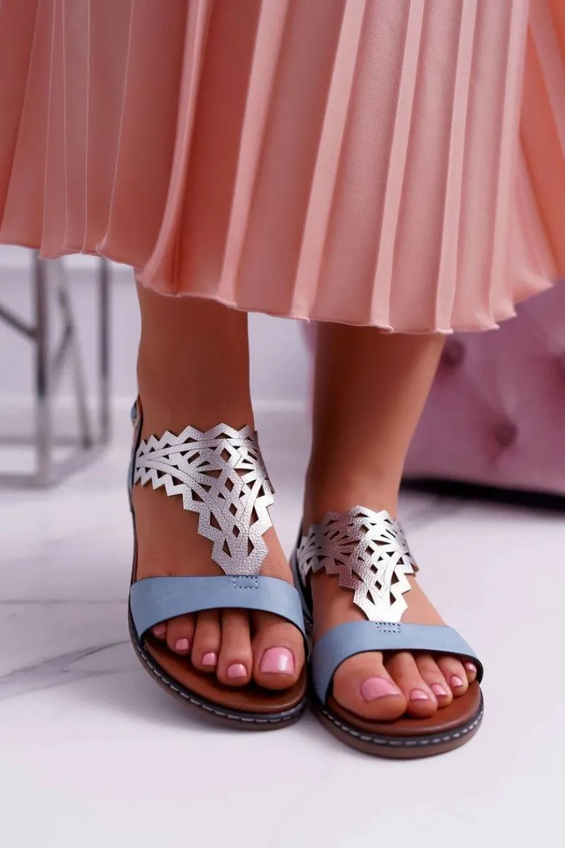 Hot Buty Sergio Leone Sandały Damskie Płaskie Sergio Leone SK011 Niebieskie Lirielle