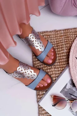 Hot Buty Sergio Leone Sandały Damskie Płaskie Sergio Leone SK011 Niebieskie Lirielle