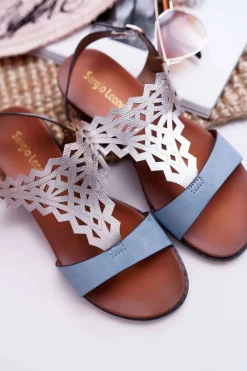 Hot Buty Sergio Leone Sandały Damskie Płaskie Sergio Leone SK011 Niebieskie Lirielle