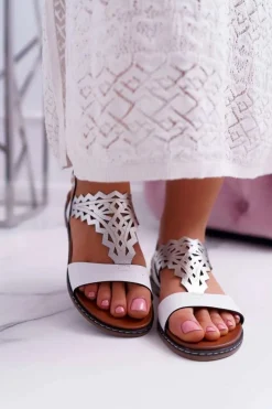 Outlet Sandały Damskie Płaskie Sergio Leone SK011 Białe Lirielle Damskie Sandały Płaskie