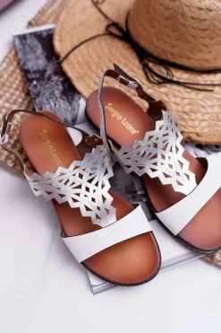 Outlet Sandały Damskie Płaskie Sergio Leone SK011 Białe Lirielle Damskie Sandały Płaskie