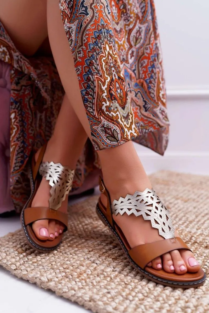 Sandały Płaskie>Buty Sergio Leone Sandały Damskie Płaskie Sergio Leone SK011 Camel Lirielle