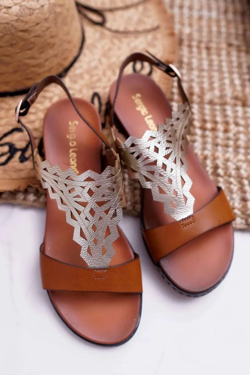 Sandały Płaskie>Buty Sergio Leone Sandały Damskie Płaskie Sergio Leone SK011 Camel Lirielle