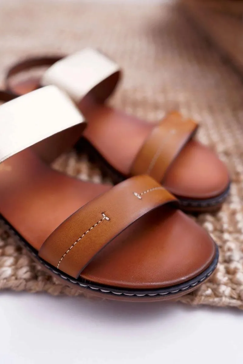 Best Buty Sergio Leone Sandały Damskie Płaskie Sergio Leone SK014 Camel Agrina