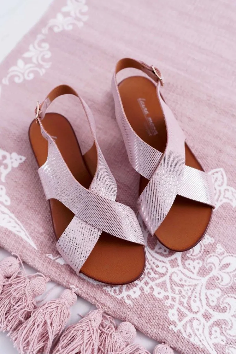 Discount Sandały Damskie Płaskie Skórzane Różowe 1960 Damskie Sandały Płaskie