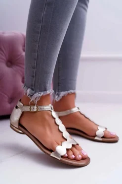 Sandały Płaskie>Boto Sandały Damskie Płaskie Skórzane Złote Nicole 2403 Melbourne