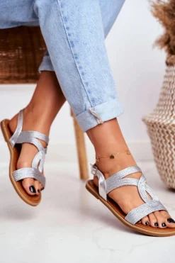 Best Sandały Damskie Płaskie Srebrne Rachel Damskie Sandały Płaskie