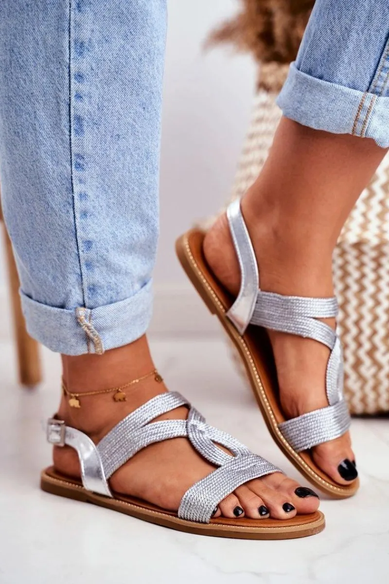 Best Sandały Damskie Płaskie Srebrne Rachel Damskie Sandały Płaskie