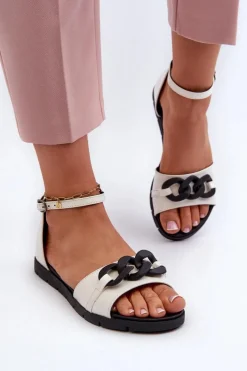 Sandały Płaskie>Buty damskie Vinceza Sandały Damskie Płaskie Z Łańcuchem Vinceza 17320 Białe