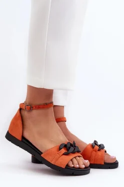 Sandały Płaskie>Buty damskie Vinceza Sandały Damskie Płaskie Z Łańcuchem Vinceza 17320 Pomarańczowe