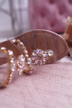 Clearance Sandały Damskie Płaskie Z Cyrkoniami Champagne Karra Damskie Sandały Płaskie