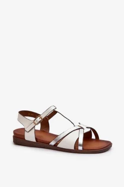 Discount Buty Sergio Leone Sandały Damskie Płaskie Z Eko Skóry Sergio Leone SK071H Białe Biały