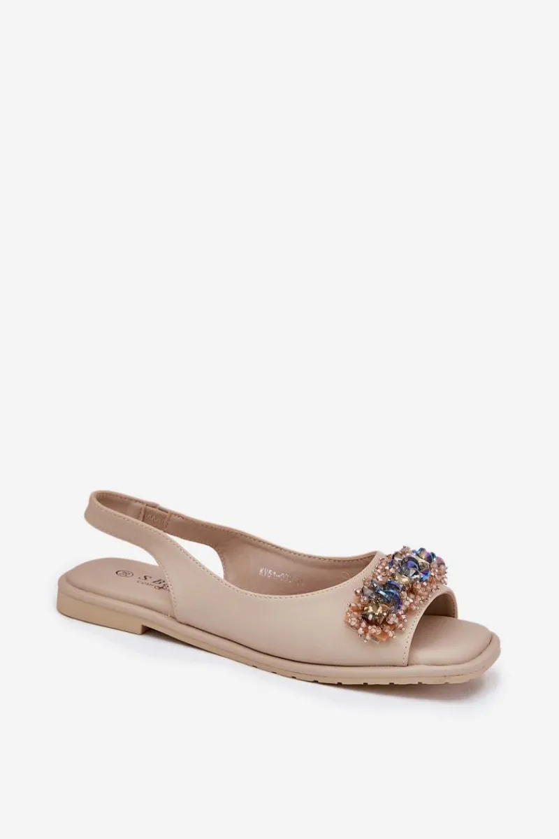 Sandały Płaskie>Damskie buty S.Barski Sandały Damskie Płaskie Z Kryształkami S.Barski KV51-079 Beżowe Beżowy