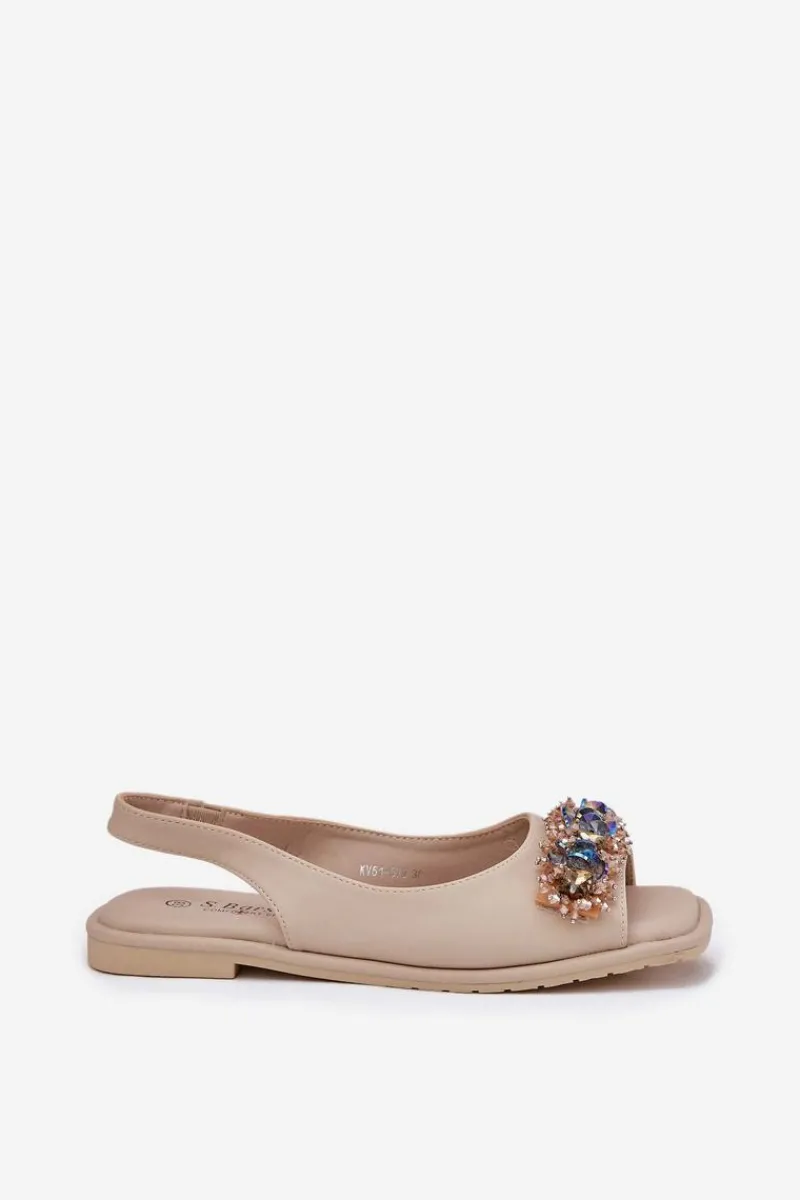 Sandały Płaskie>Damskie buty S.Barski Sandały Damskie Płaskie Z Kryształkami S.Barski KV51-079 Beżowe Beżowy