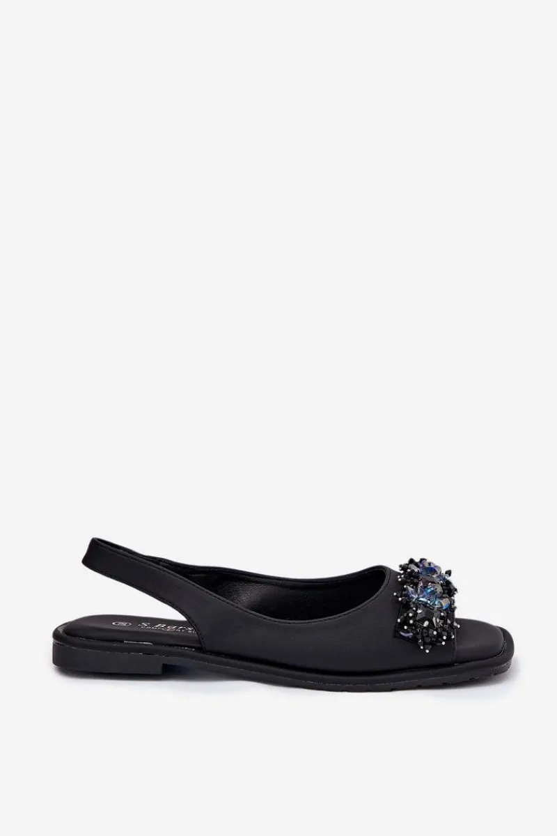 Clearance Damskie buty S.Barski Sandały Damskie Płaskie Z Kryształkami S.Barski KV51-079 Czarne Czarny