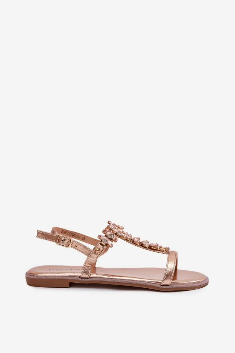 Clearance Sandały Damskie Płaskie Z Kryształkami Różowe Złoto Saane Damskie Sandały Płaskie