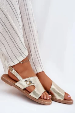 Sandały Płaskie>Buty damskie Vinceza Sandały Damskie Płaskie Z Ozdobnym Detalem Vinceza 17378 Złote Złoty