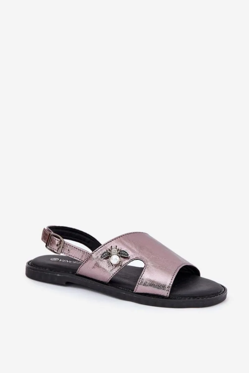 Clearance Sandały Damskie Płaskie Z Ozdobnym Detalem Vinceza 17378 Srebrne Damskie Sandały Płaskie