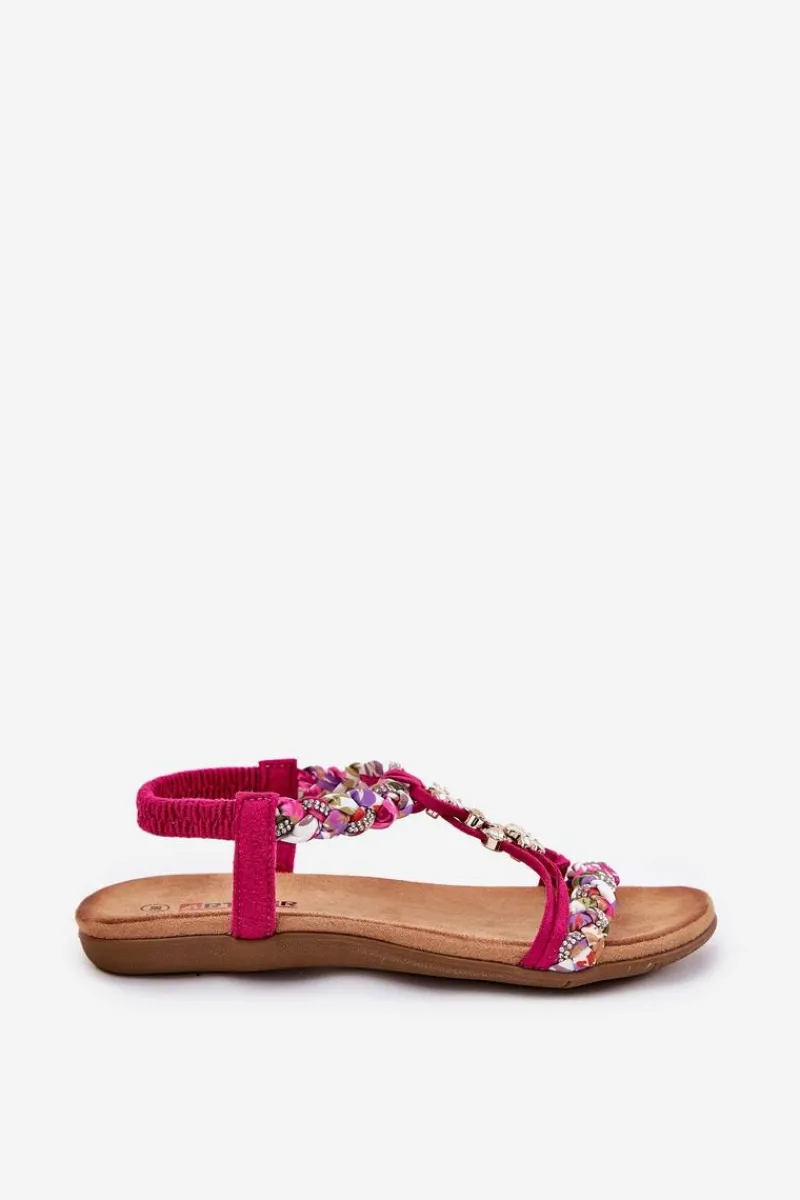 Sandały Płaskie>Artiker Sandały Damskie Płaskie Z Plecionymi Paskami I Przypinkami 56C1314 Fuksja Różowy