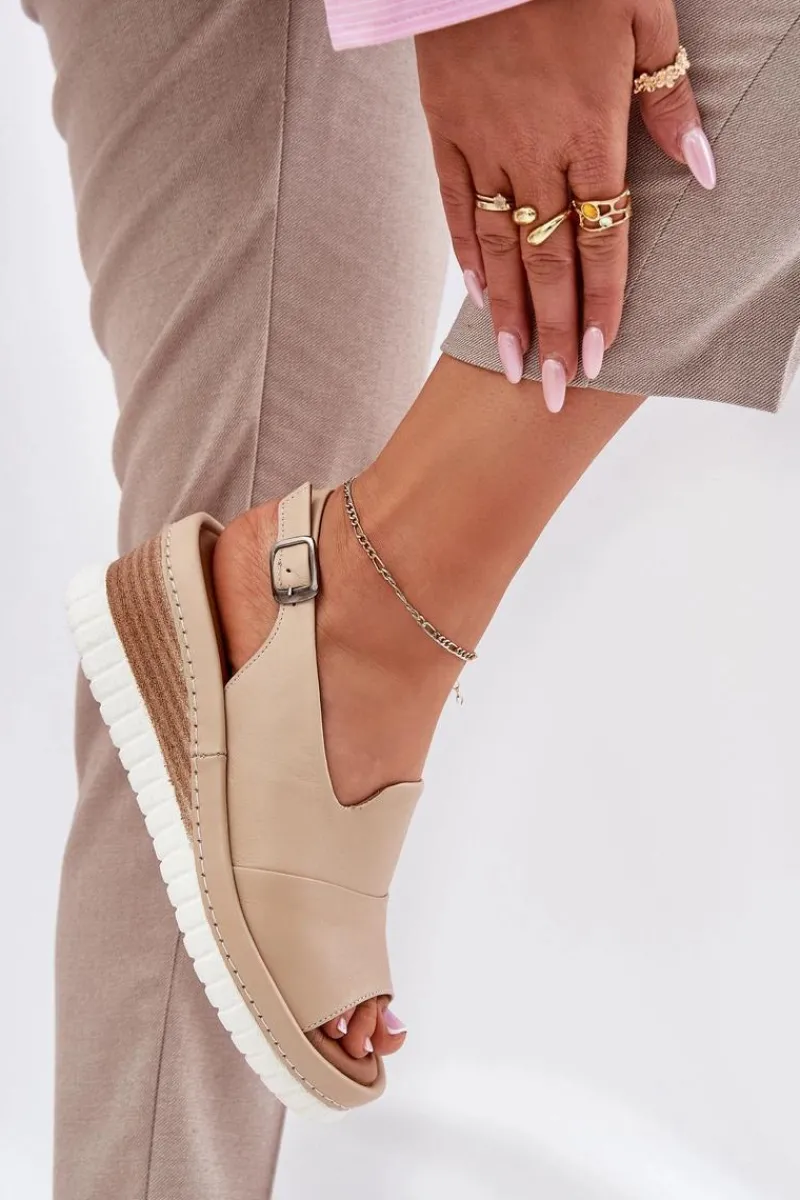 Sandały Na Koturnie>Artiker Sandały Damskie Skórzane Na Koturnie 56C0919 Beżowe Beżowy